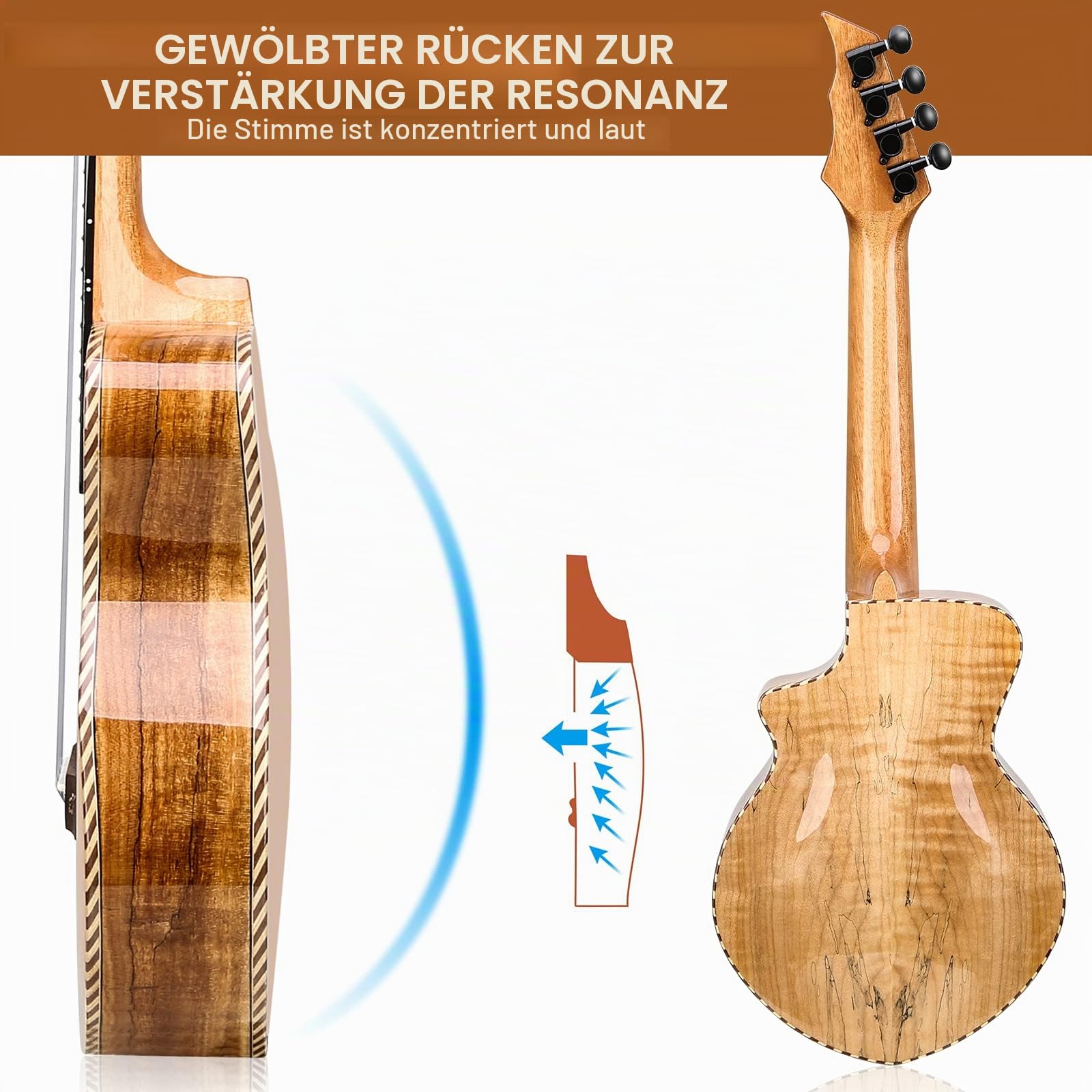 Konzert Ukulele aus edel hochqualitativ Spalten Ahorn, Professional Ukulelen glatt glänzend Ultradünnes Hawaii-Ukele Concert Musikinstrumente 23 Zoll mit Tasche