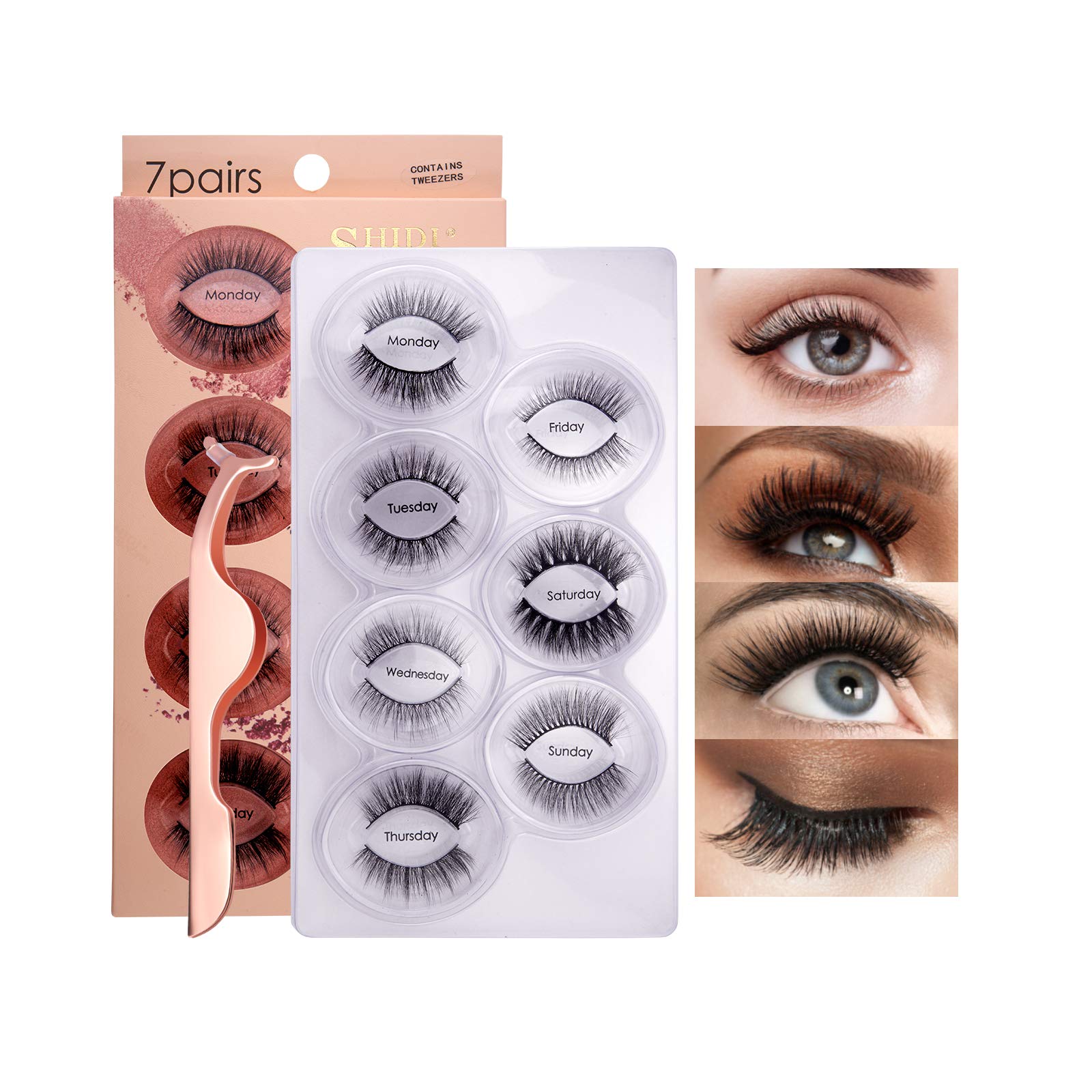 Mimore7 Pair Multipack Natural Lashes, Thick Long Multilayer False Eyelashes, Natural Thick Hand-Made 3D Faux Mink Eyelashes with Eyelashes Clip