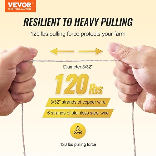 Miniatura 35 de VEVOR Alambre eléctrico para cerca, alambre de polietileno portátil de 1640 pies, 1/8 pulgadas de diámetro, 6 hebras de acero inoxidable, línea
