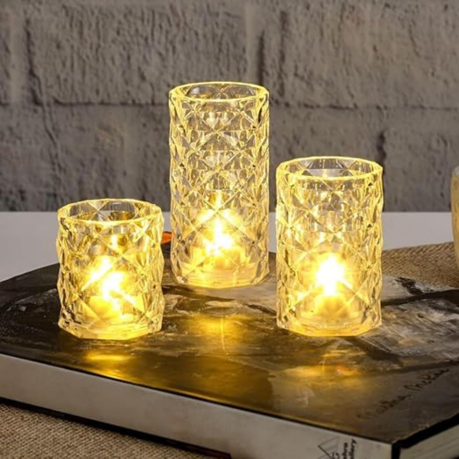 VERVENIX 3 Pcs Set Diamond Flameless and Smokeless Decorative LED Tea Light Candles, Transparent Acrylic Lights for Festive Diwali Decoration (Combo Set: 5 cm, 7 cm, 9 cm, Warm White) (B0DGFB5537) Amazon Price History, Amazon Price Tracker