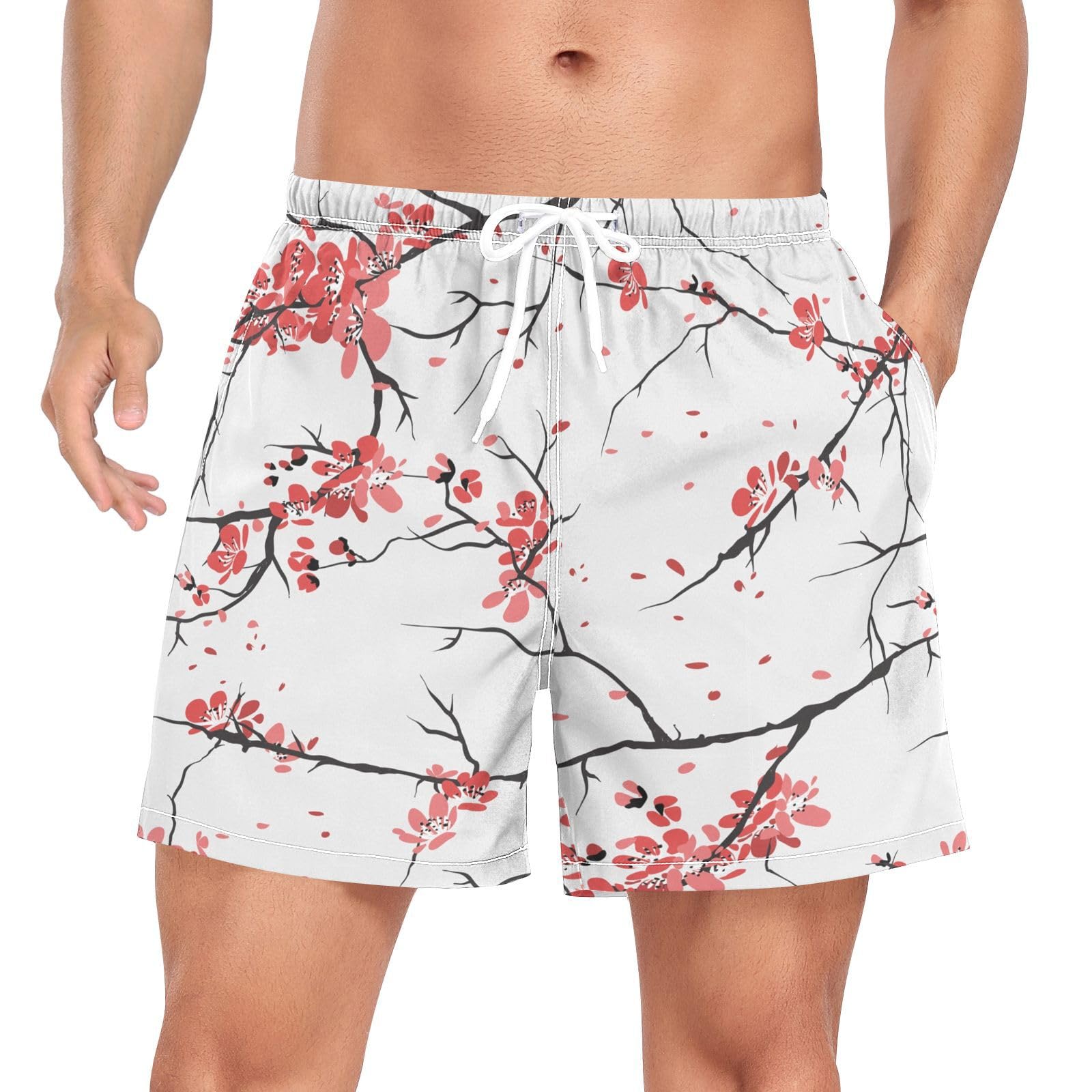 Cherry Blossom Mens Athletic Shorts,Running Shorts for Men Casual Workout Gym Shorts for Men