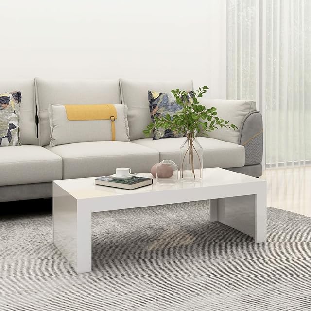 Susany Coffee Table Chic Design Accent Table Side Table Tea Table Home Living Room Office Furniture Couch Side Desk Accent Sofa Lounge Table Storage Tea Stand High Gloss White 110x50x35 cm Chipboard