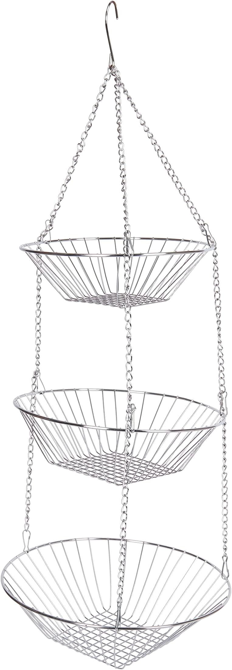 KitchenCraft Hanging Vegetable Rack, Metal, Set of 3 Kitchen Storage Baskets with Chain and Hook