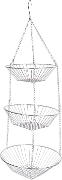 KitchenCraft Hanging Vegetable Rack, Metal, Set of 3 Kitchen Storage Baskets with Chain and Hook