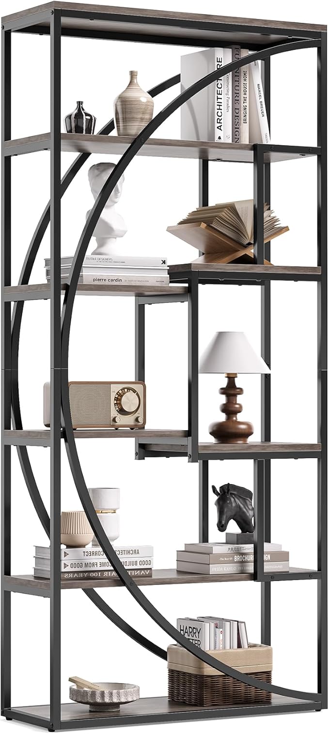 LITTLE TREE 70.8-Inch Book Shelf, Industrial Metal Bookcase, 6-Tier ...