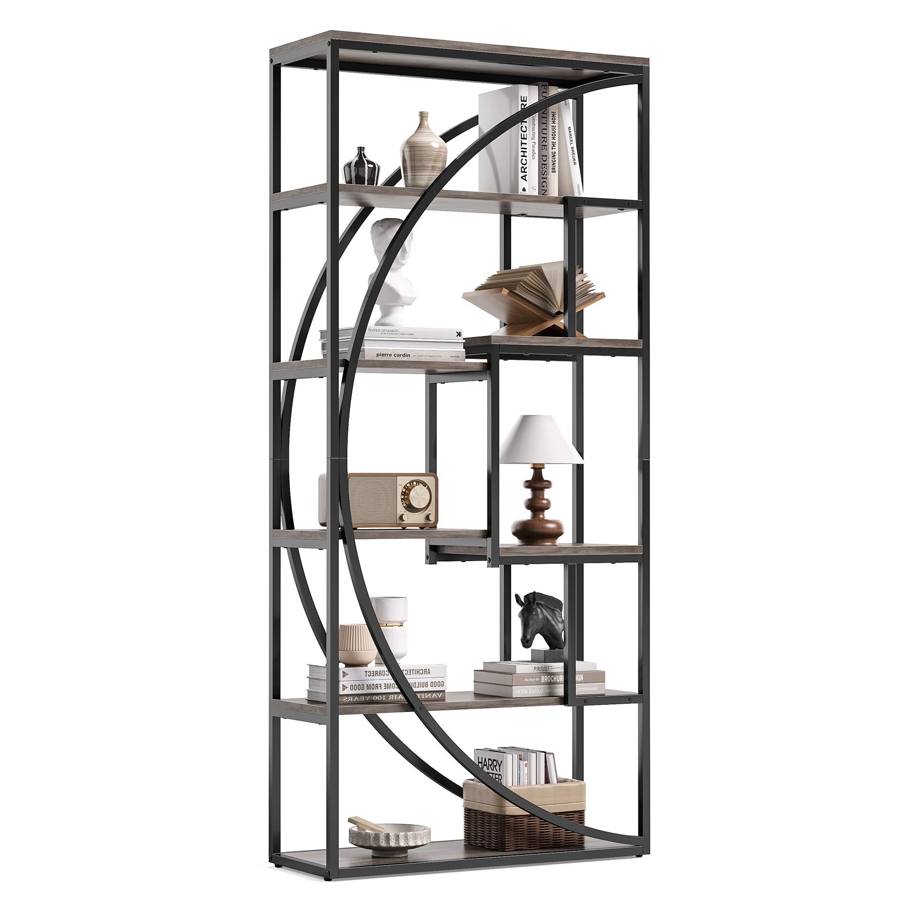 1Easylife 70.8-Inch Book Shelf, Industrial Metal Bookcase, 6-Tier Tall Bookshelves, Grey Display Shelves Storage Organizer for Living Room Office