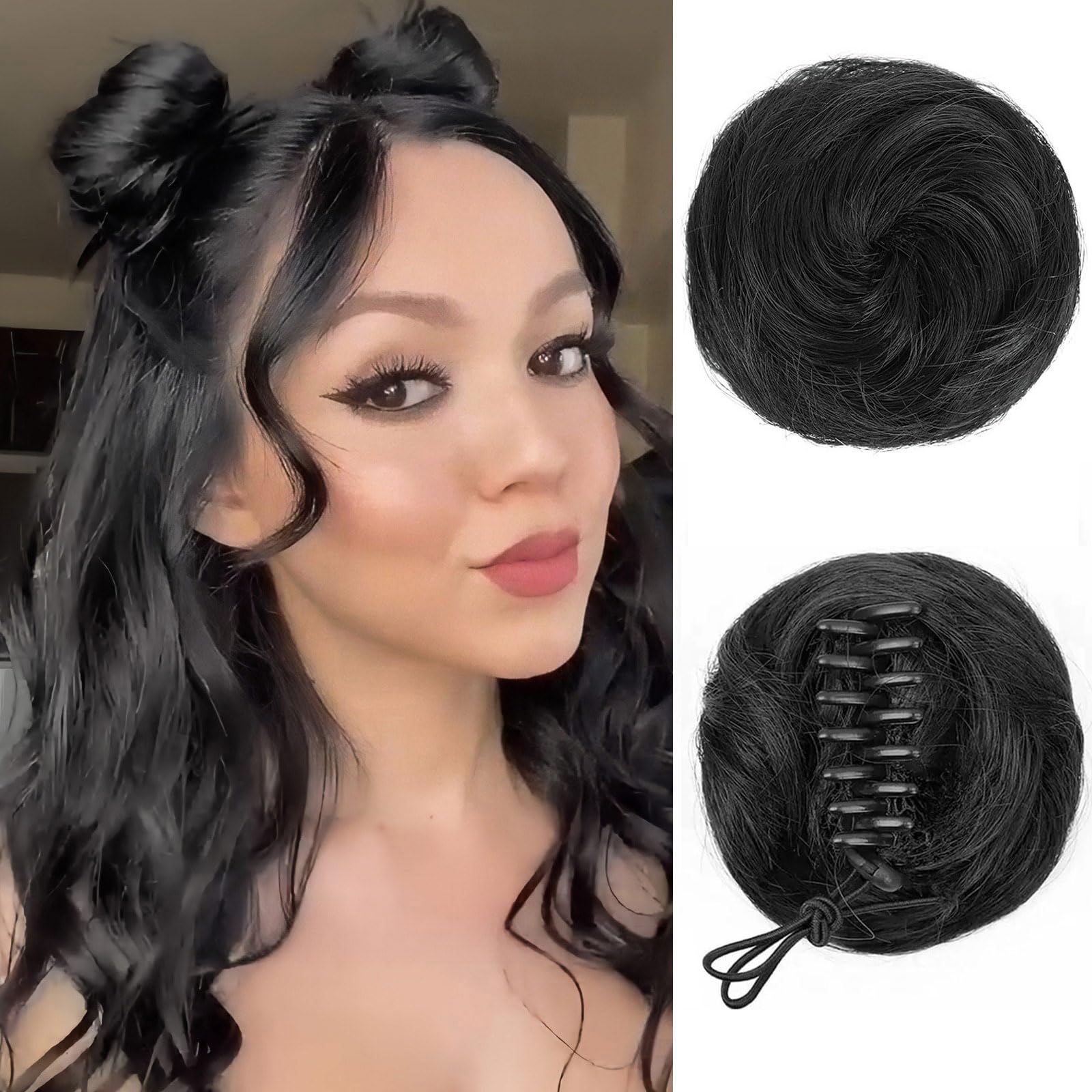 BOGSEA Space Buns Hair Pieces,2PCS 3 Inch Mini Claw Clip in Hair Bun Princess Leia Buns Synthetic Hair Extension Updo Hairpieces for Women Girls (