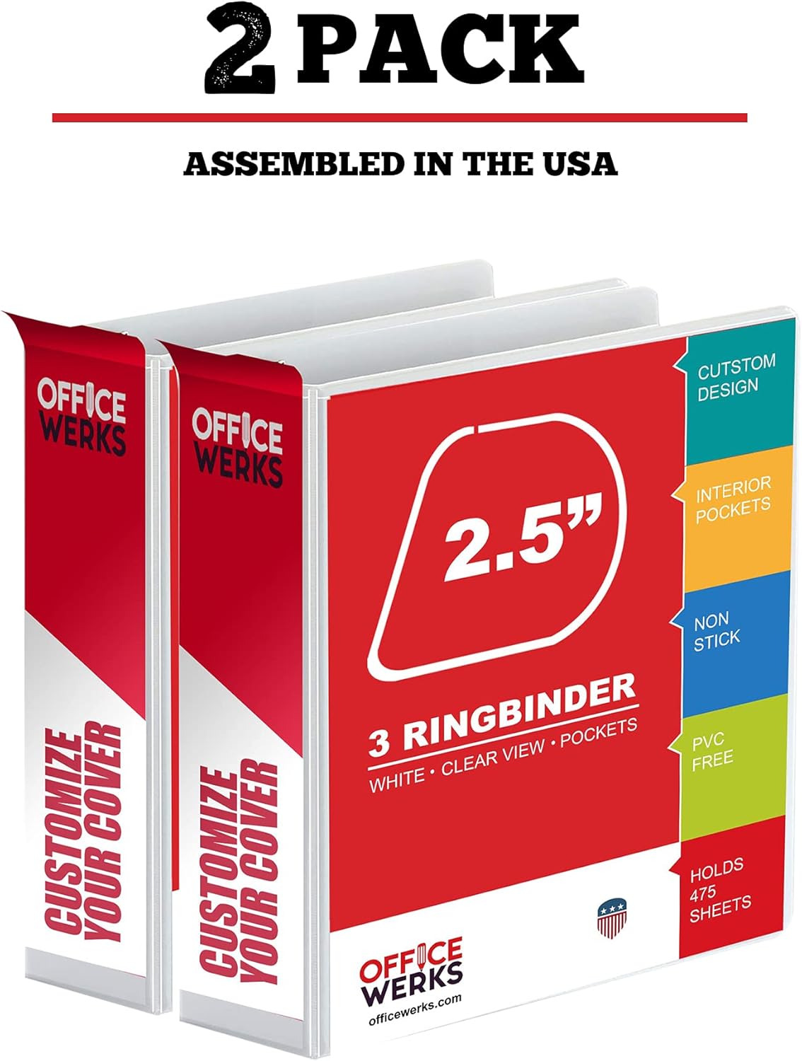 Ring Binder Depot 3, Professional Angle D Ring Binder 2.5 Inch, Presentation Folder for Standard Pages 8.5 x 11 with Pockets, Crystal Clear View White Binder (2 Pack)