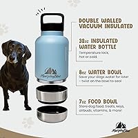 Vista 4 de MurphyBlue Botella de agua para perros 32 onzas de acero inoxidable aislado de capacidad, tapa con mosquetón integrado, cuencos desmontables