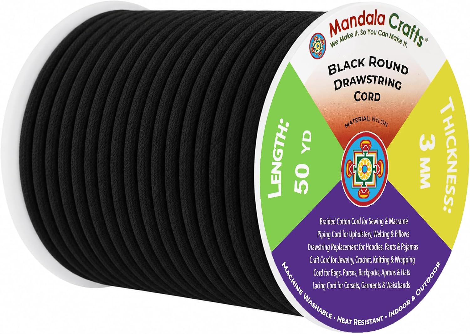 Mandala Crafts 3mm Black Replacement Drawstring Cords Macrame Rope