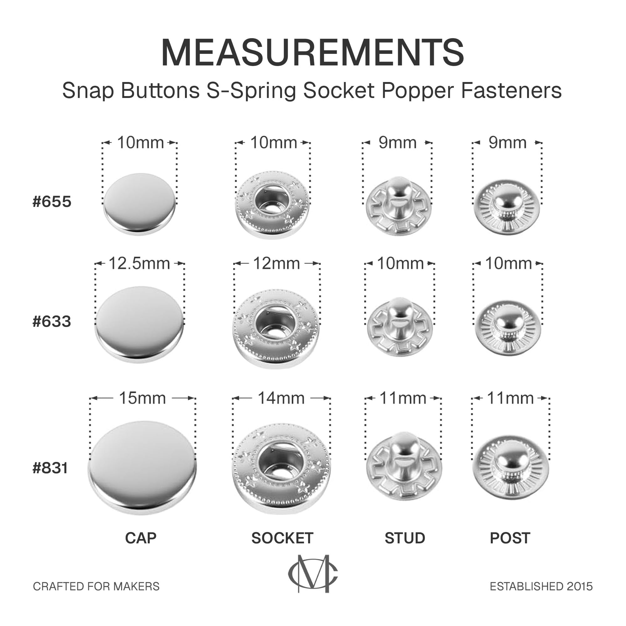 Amazon.com: CRAFTMEMORE 10 Pack Snap Fasteners Color Plated Solid