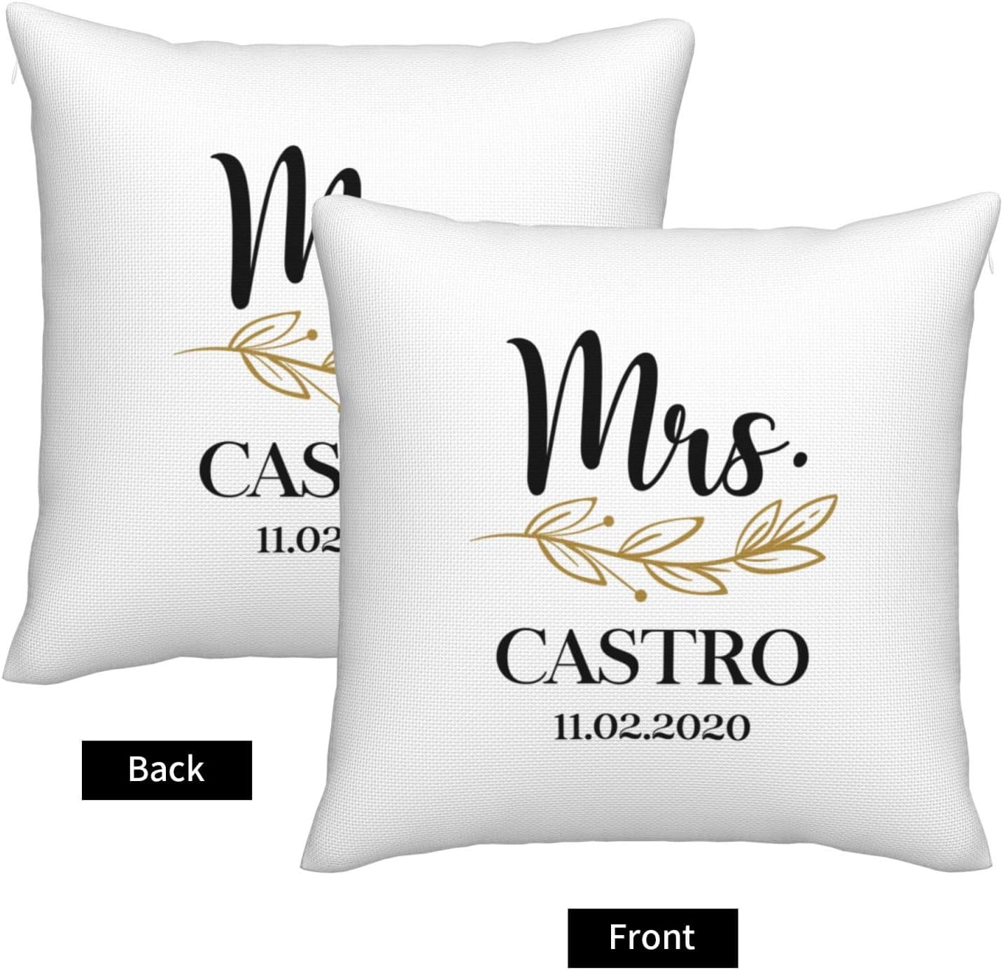 Chic Personalized Mr & Mrs White Linen Throw Pillow Cover Set of 2, Custom Wedding Shower Bride Gifts, Valentine's Day for Her, Newlyweds New Home Decor for Bed 20" x 20"