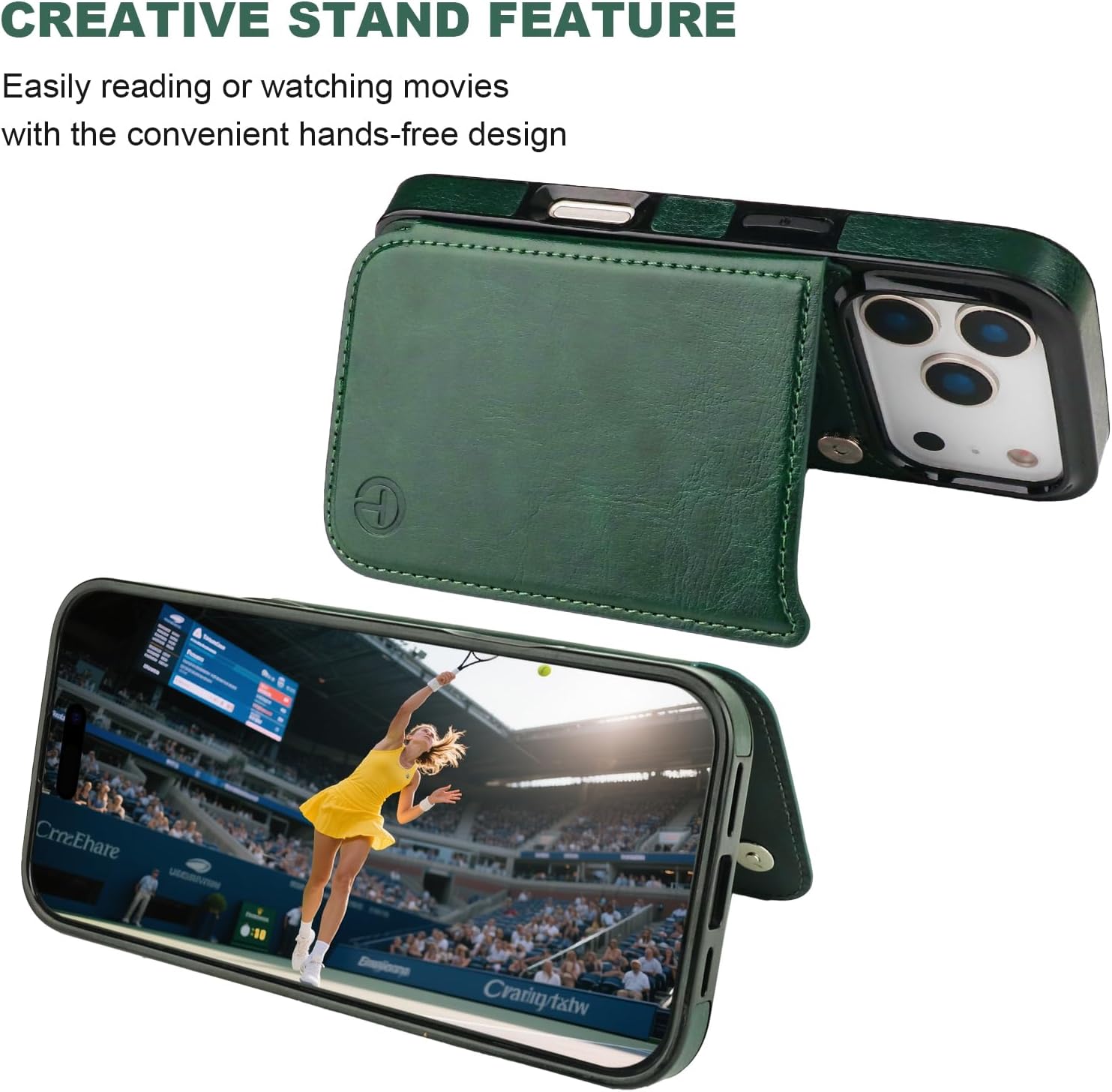 ONETOP Compatible with Magsafe for iPhone 17 Pro Wallet Case with Card Holder, PU Leather Kickstand RFID Blocking Case, Double Magnetic Clasp and Durable Shockproof Cover 6.3 Inch (Green)