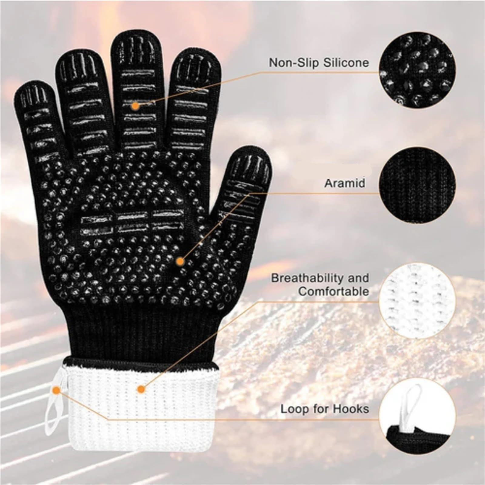 Guanti da forno antiscivolo for barbecue resistenti al calore e ignifughi fuoco for 500-800 gradi centigradi Per Grigliare(1pair)