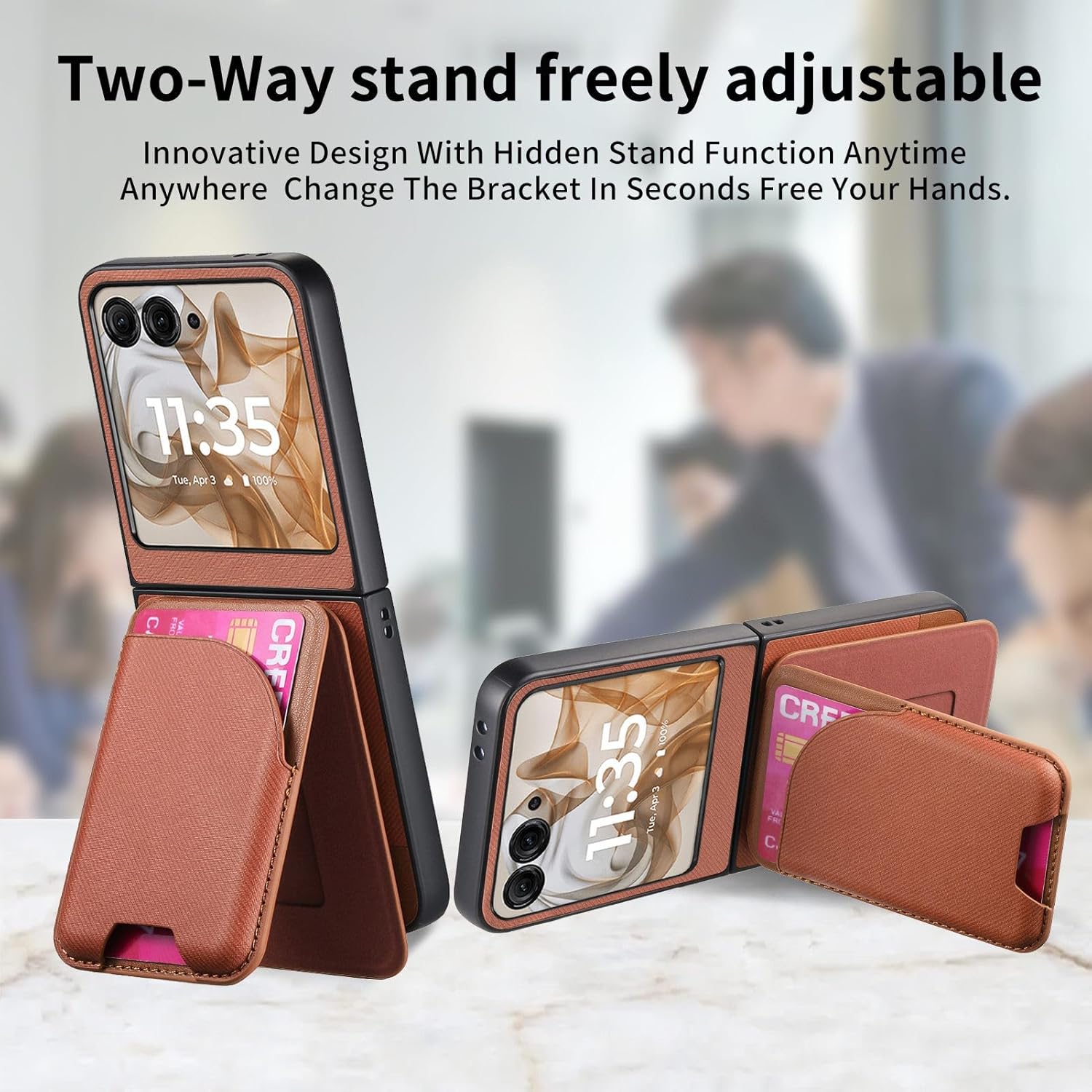 Asuwish Compatible with Motorola Razr 2024/2025 Case [Not fit Razr Plus 2024/2025], Detachable Card Slot Magnetic Back Case Holder Stand Kickstand Cell Phone Cover for Moto Razr 50/60 Women Men Brown
