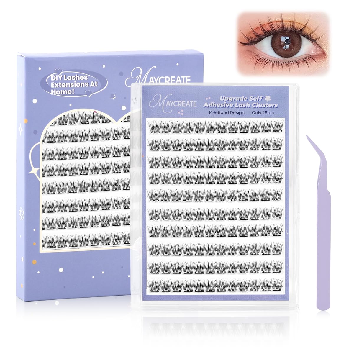 MAYCREATE® 120Pcs Pre-glued False Eyelashes Kit with Tweezer, Cluster Fluffy Lashes 10/11mm, Natural or Party Look DIY Lash Extensions Kit-picture-26