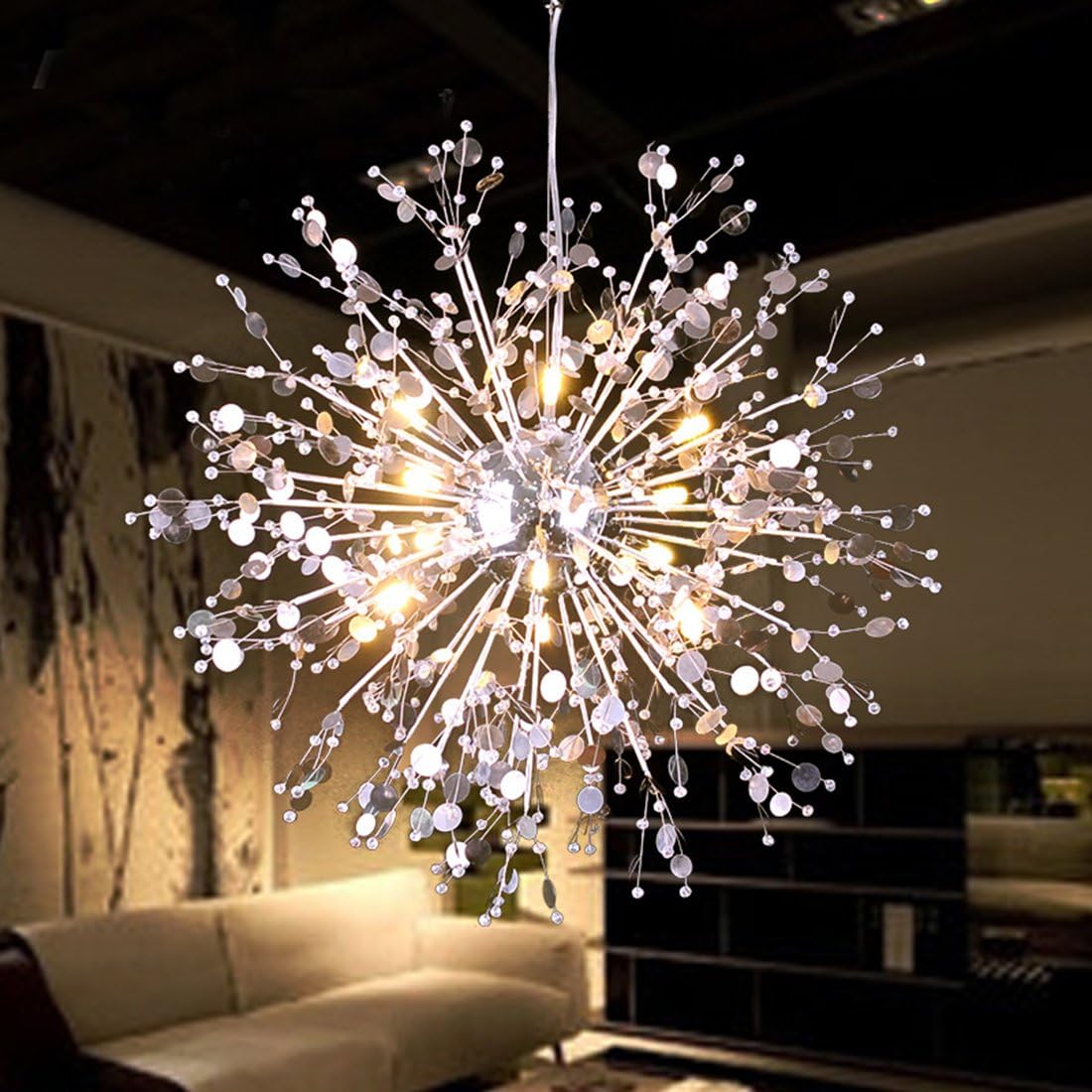 GDNS 8 Pcs Lights Chandeliers Firework LED Light Stainless Steel Crystal Pendant Lighting Ceiling Light Fixtures Chandeliers Lighting,Dia 19.6 inch