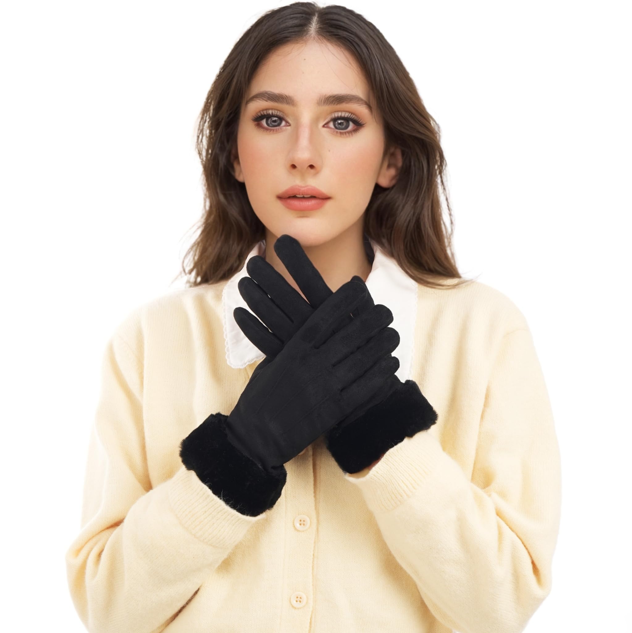 Aoomzoon Guantes de invierno para mujer, guantes de forro polar elástico con pantalla táctil, forro de punto térmico, guantes cálidos para clima frío