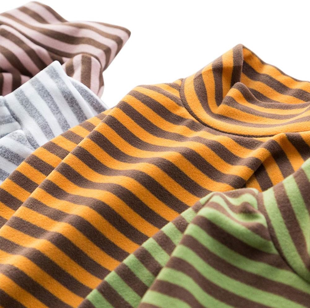 Little Boys Girls Thermal Tops Kids Winter Undershirt Stripe Turtleneck Fleece Baselayer Long Sleeve T Shirts - Image 2