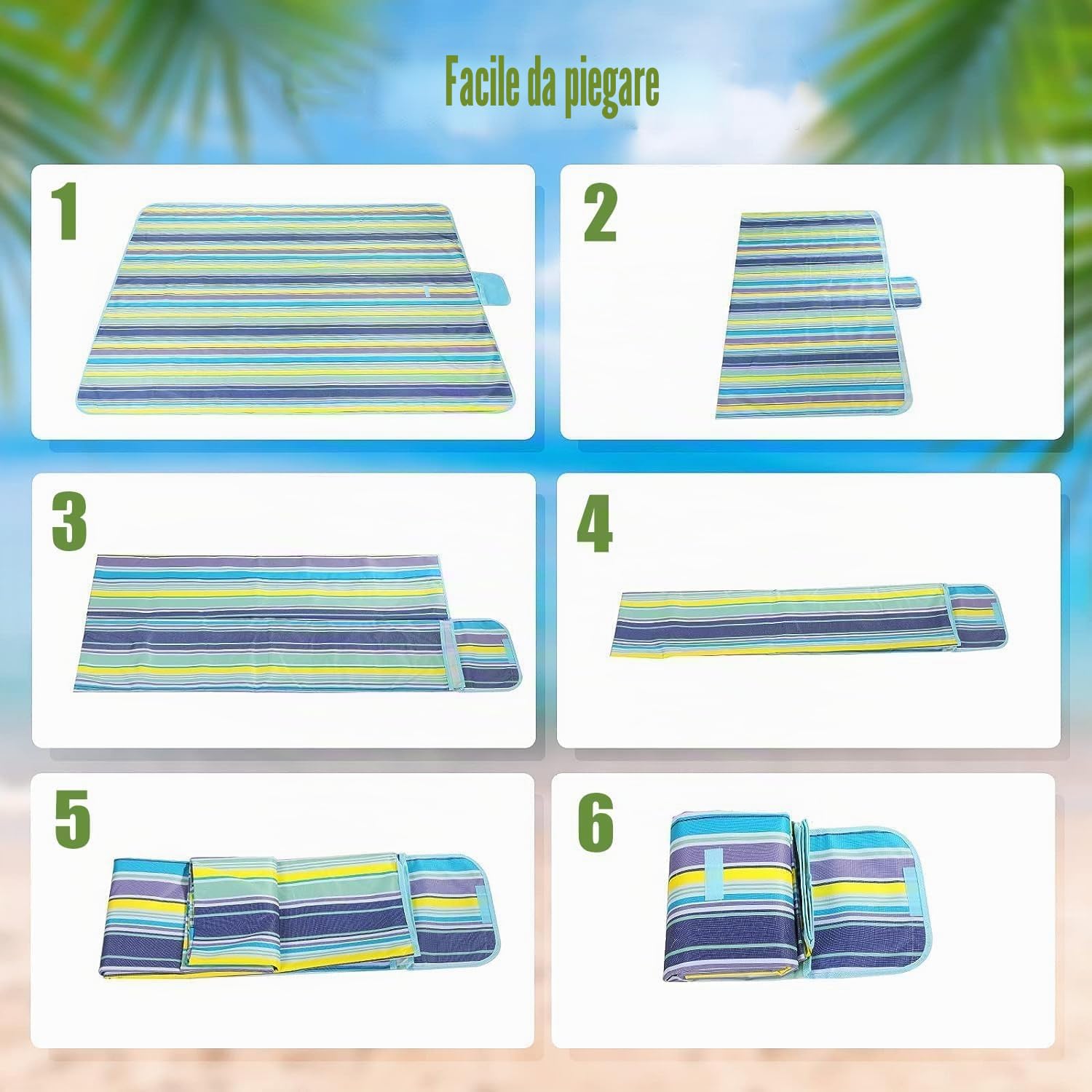 Coperta da Picnic Impermeabile 20x200cm Pieghevole Doppio Strato per Spiaggia Parco