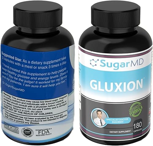 SugarMD GLUXION 3X Strength Formula  Mezcla botánica avanzada y de nutrientes para control de picos  Vegano, sin OMG, 180 cápsulas