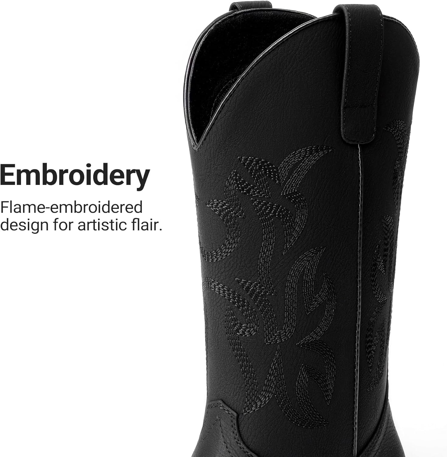 DREAM PAIRS Cowboy Cowgirl Boots for Women Wide Square Toe Western Mid Calf Pull-On Embroidered Stitched Retro Boots