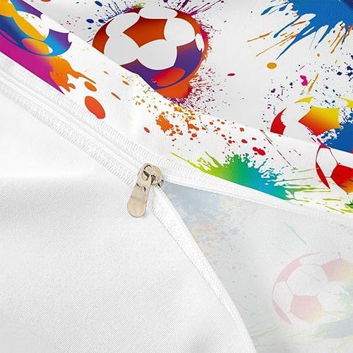 Miniatura 6 de Manfei Juego de funda de edredón de fútbol para niños, tamaño matrimonial, juego de ropa de cama colorido de fútbol de 3 piezas para decoración de