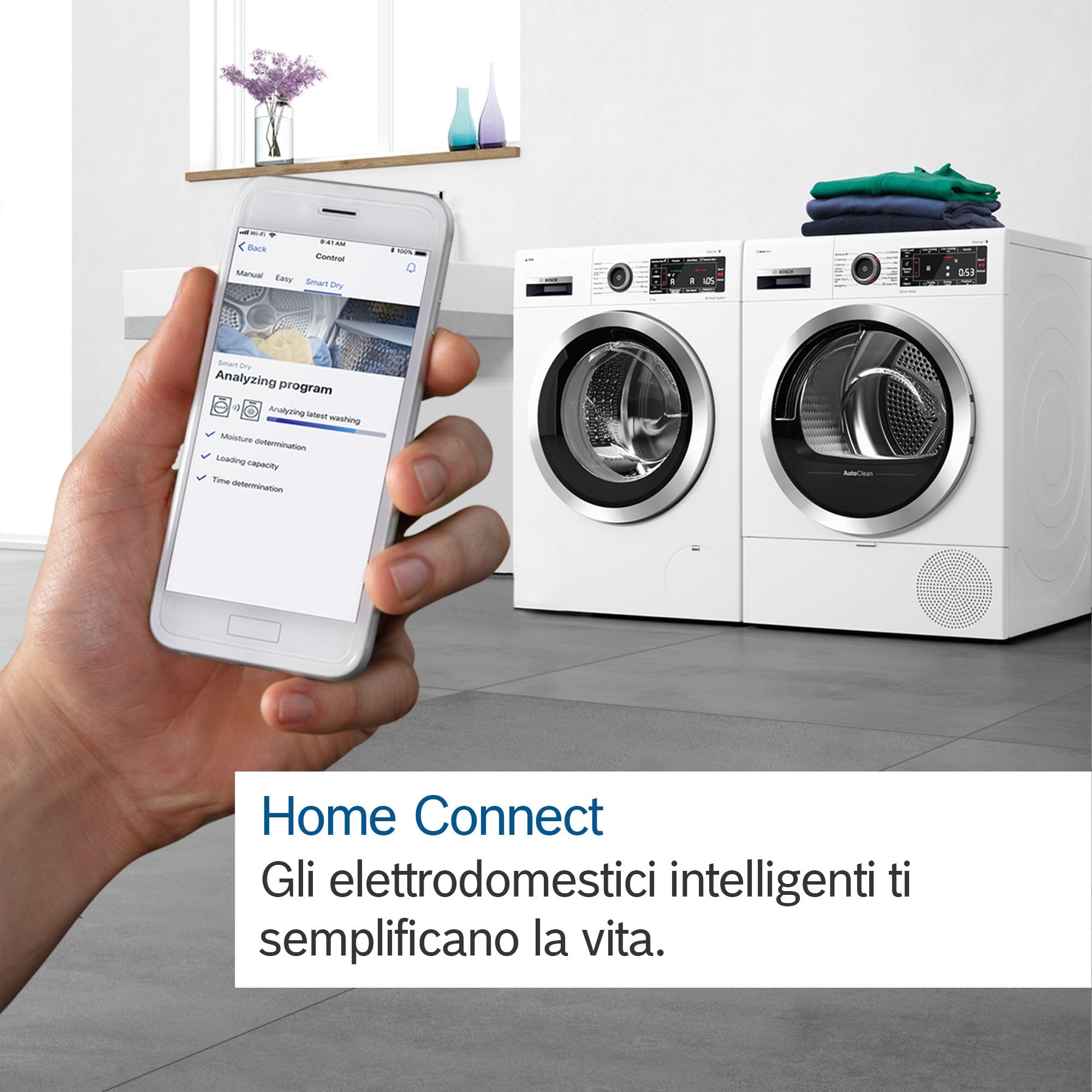 Bosch WGB24400IT Serie 8 Lavatrice smart a carica frontale, 9 kg, 1400 giri, Efficienza energetica A -20%, motore inverter con 10 anni di garanzia, riduce le pieghe, Bianco, 60 Cm
