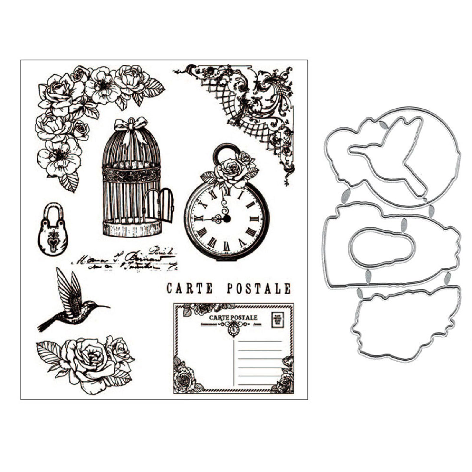 HZBB Bird Seal Stamp with Cutting Dies Stencil Set Scrapbooking Embossing Photo Album Decor Paper Card Making Art Metal Cutting Dies for Scrapbooking
