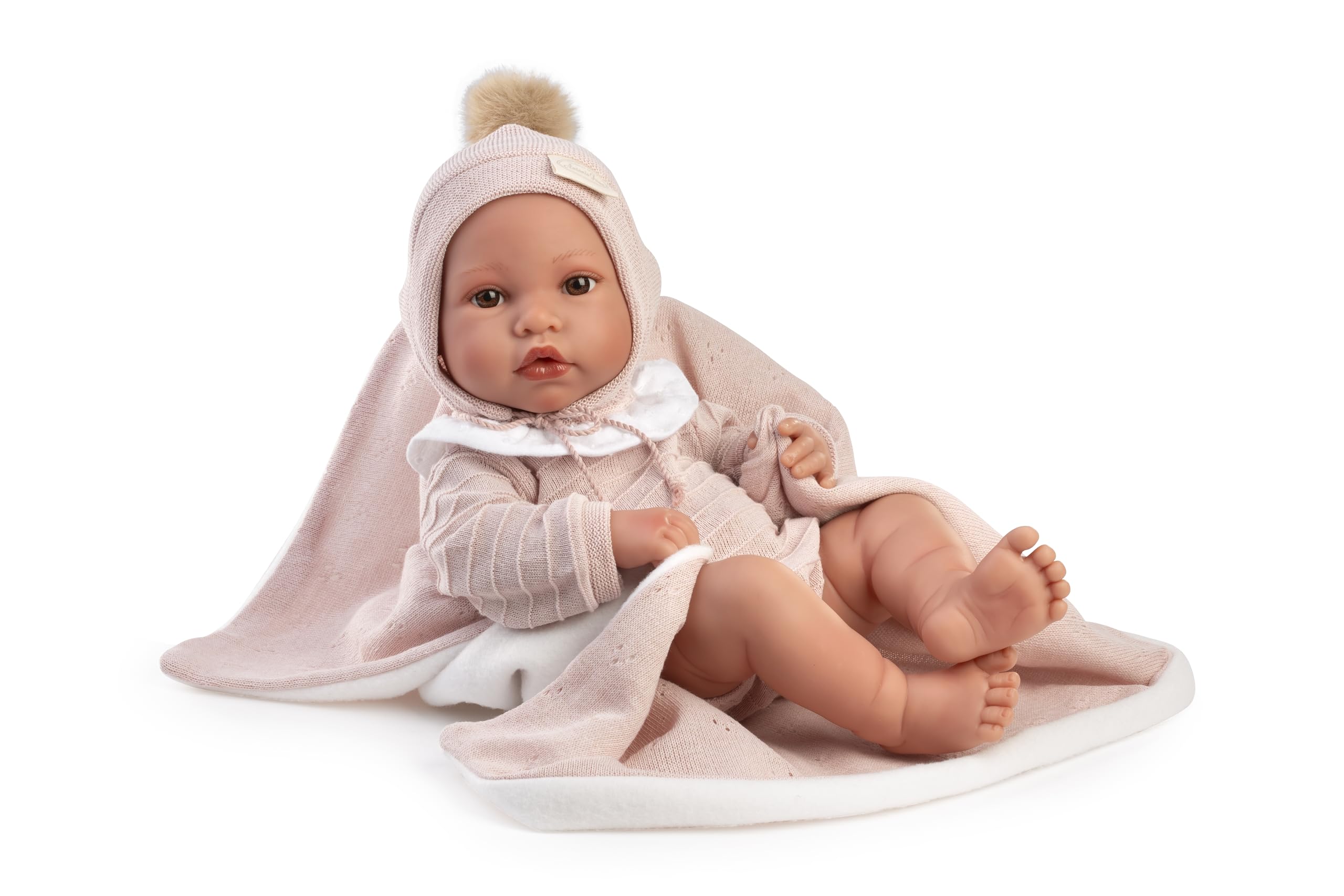Antonio Juan Newborn Erika Doll with Pink Headscarf, Realistic Baby Doll with Blanket and Accessories