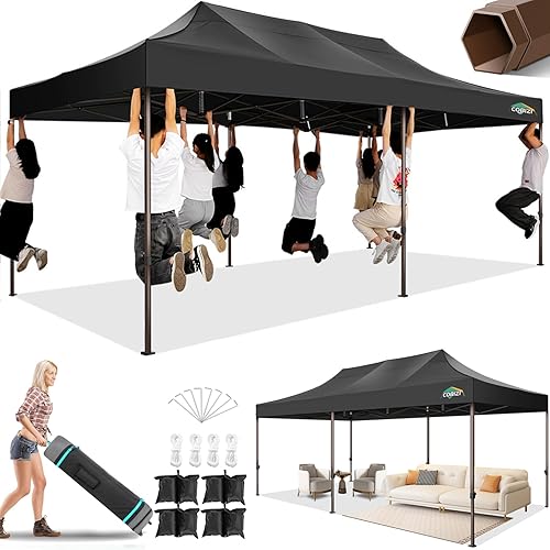 Miniatura 28 de COBIZI Carpa con Toldo 10x10 Pop Up, Toldo de Fácil Instalación con Paredes Laterales Impermeable y UPF 50+, Carpa Instantánea Comercial de Servicio