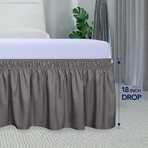 Miniatura 6 de PureFit Falda de cama con volantes envolvente con cinturón elástico ajustable, caída de 18 pulgadas, fácil de poner, falda de cama sin arrugas, con