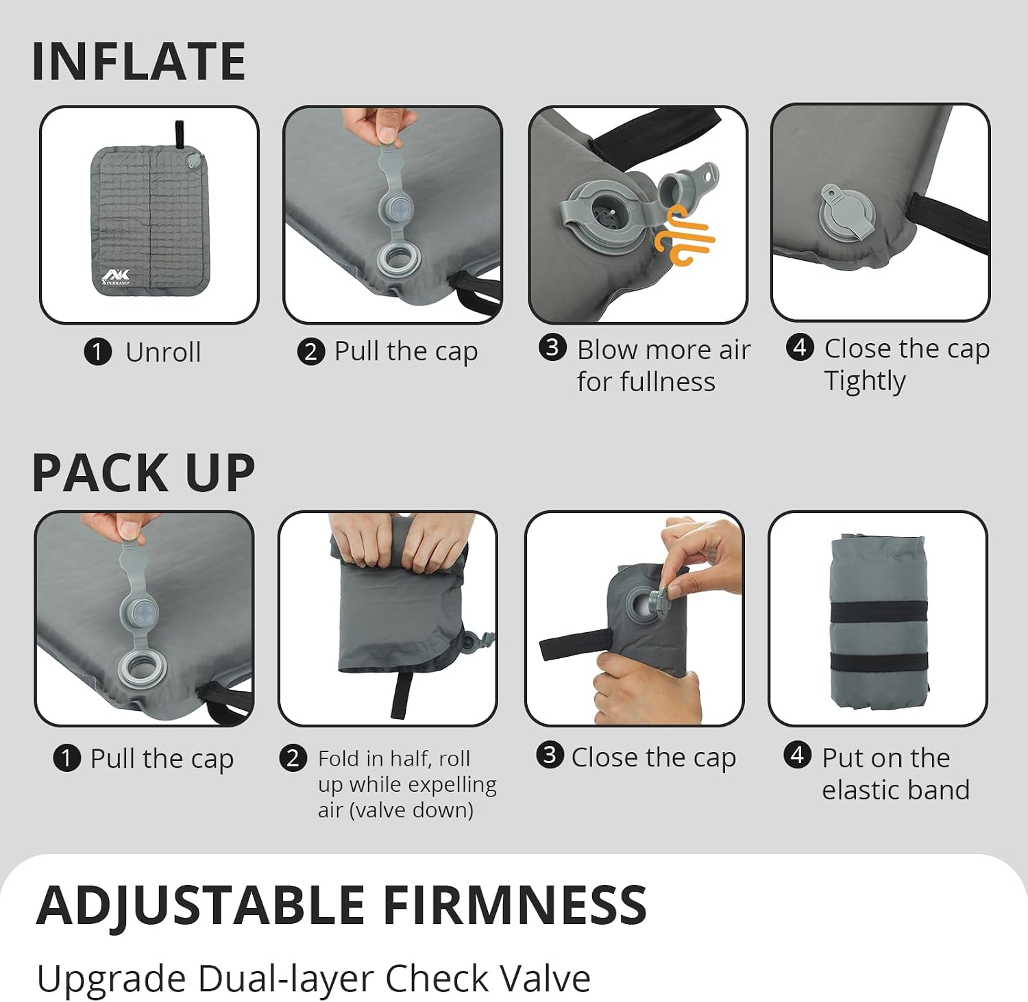 2 in Inflatable Seat Cushion for Airplane Travel Camping Hiking, Portable Comfortable Memory Foam Seat Cushion for Bleachers Stadium Chair Pad, Sports, Driver (2, Light Gray/Anti-Slip)