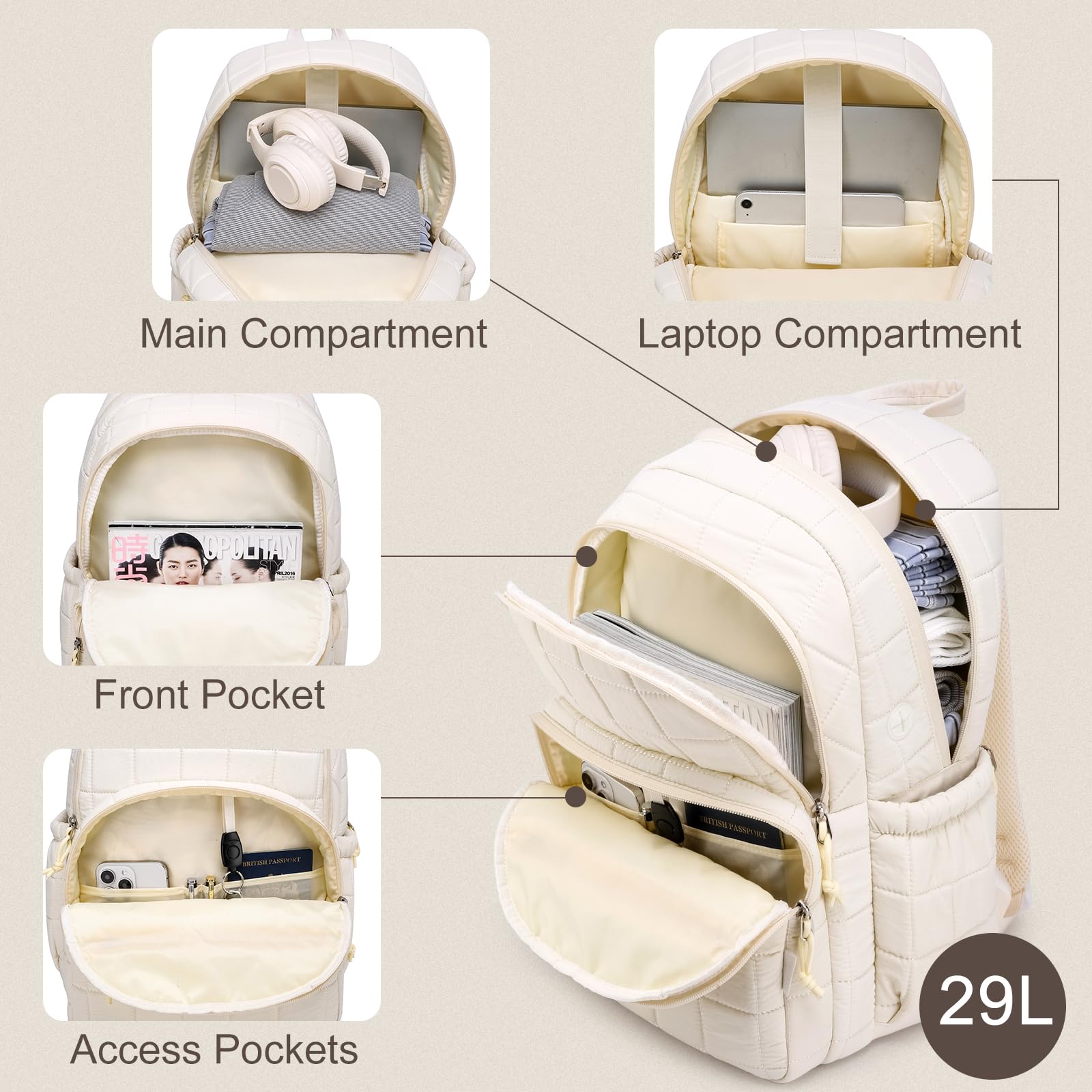 kadilong Mochilas Ordenador Portatil para Mujer,Mochila Escolar Linda para Niña Chica,Impermeable con Compartimento para Portátil,Ideal para Instituto,Universidad,Viajes y Uso de Oficina