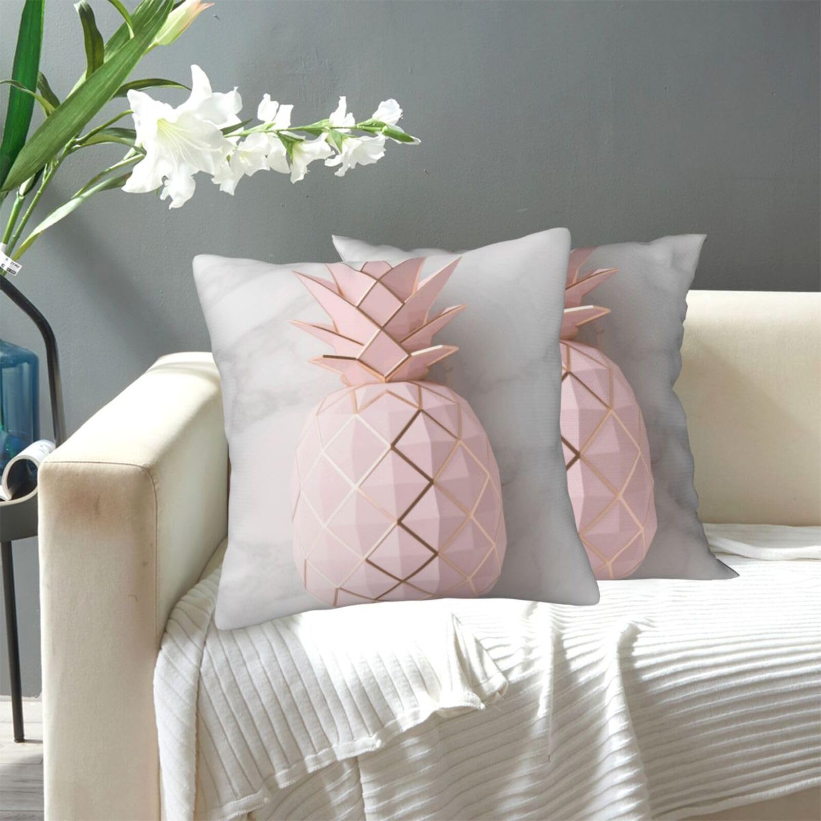 FekiLoot Decorative Throw Pillow Covers Modern Farmhouse Pillowcase Double Sided Cozy Cushion Cover for Sofa Couch Bed 12"X12" Gold Pineapple