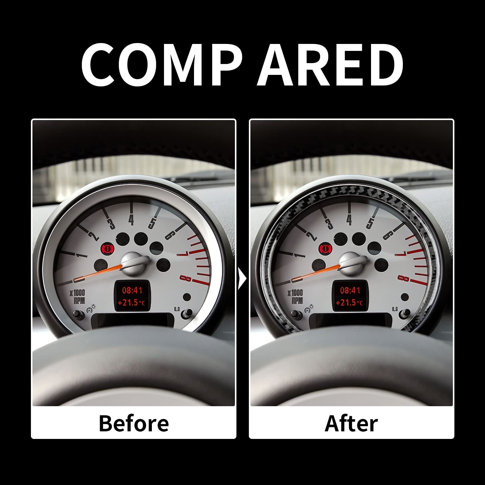 KUNGKIC Telaio del tachimetro in Fibra di Carbonio Decalcomanie Decorative Telaio del tachimetro Interno Compatible with Mini Cooper Hardtop R56 Clubman R55 R57 Accessori Nero
