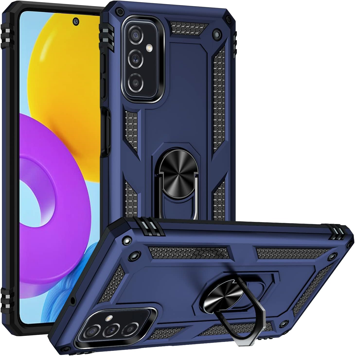 Case for Samsung Galaxy M52 5G,Ring Holder Protective Silicone Shockproof Tough Armor Hard Phone Cover,Blue