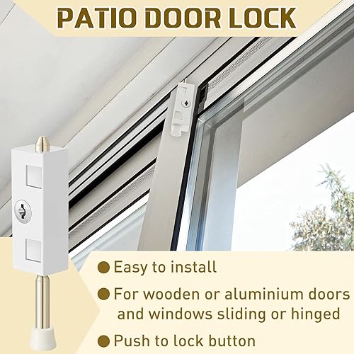 Miniatura 5 de Cerradura de puerta corrediza rectangular para patio con llave para barra de seguridad con bisagras de vidrio, perno de acero, aleación de zinc,