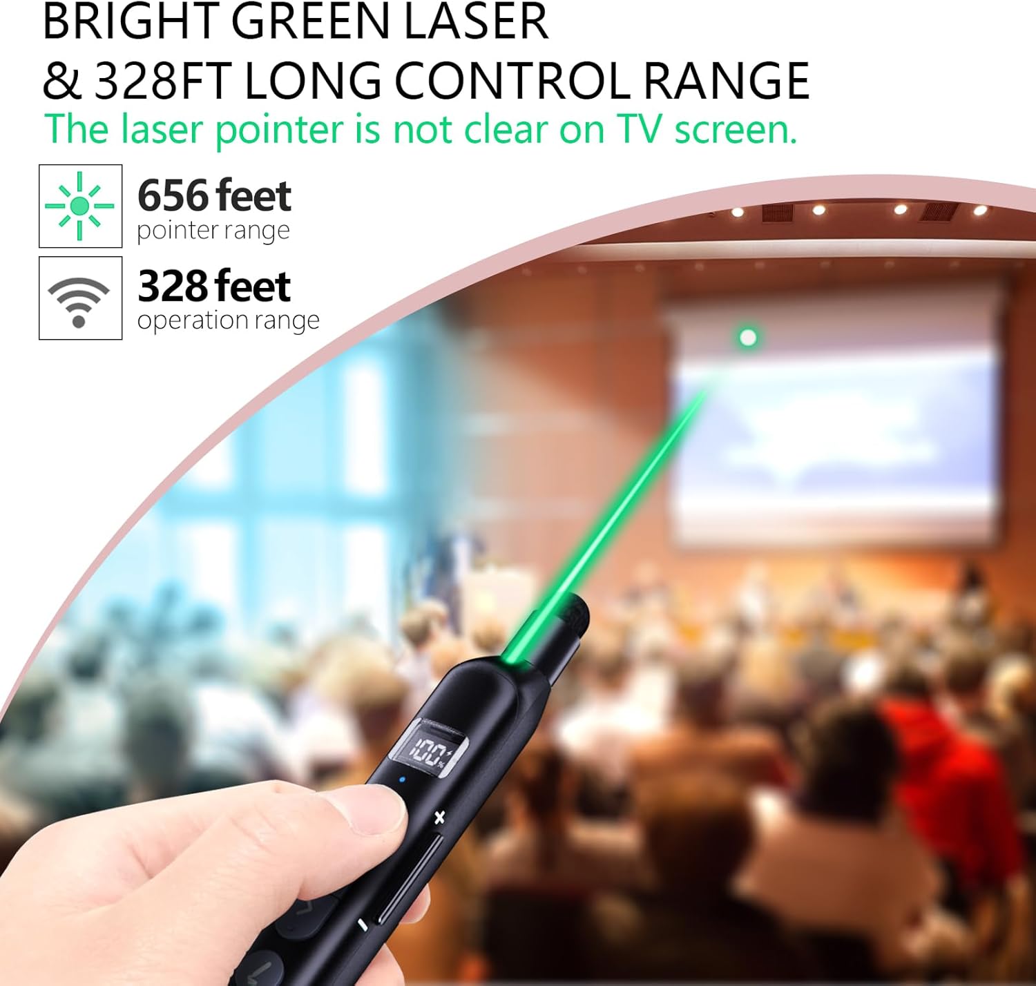 Norwii N21 Bluetooth Presentation Clicker with Telescopic Teaching Pointer, Presentation Remote with Retractable Stick for PowerPiont, Wireless Presenter, Slide Advancer (Black - Green Pointer)