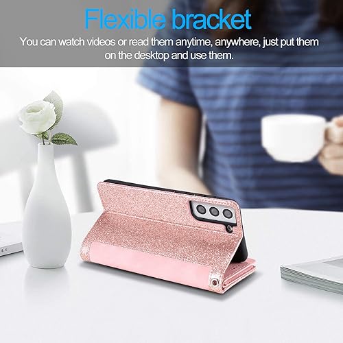 Miniatura 27 de UEEBAI Funda para Samsung Galaxy S21 FE 5G, 9 ranuras para tarjetas, cartera de cuero retro a prueba de golpes, con correa de mano, ranuras