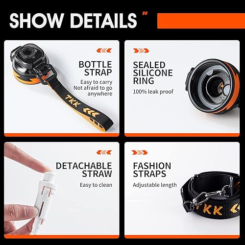 Miniatura 6 de TKK Botella de agua de medio galón con pajilla, botella de agua de plástico de gran capacidad, apta para lavavajillas, botella de agua de 12 galón