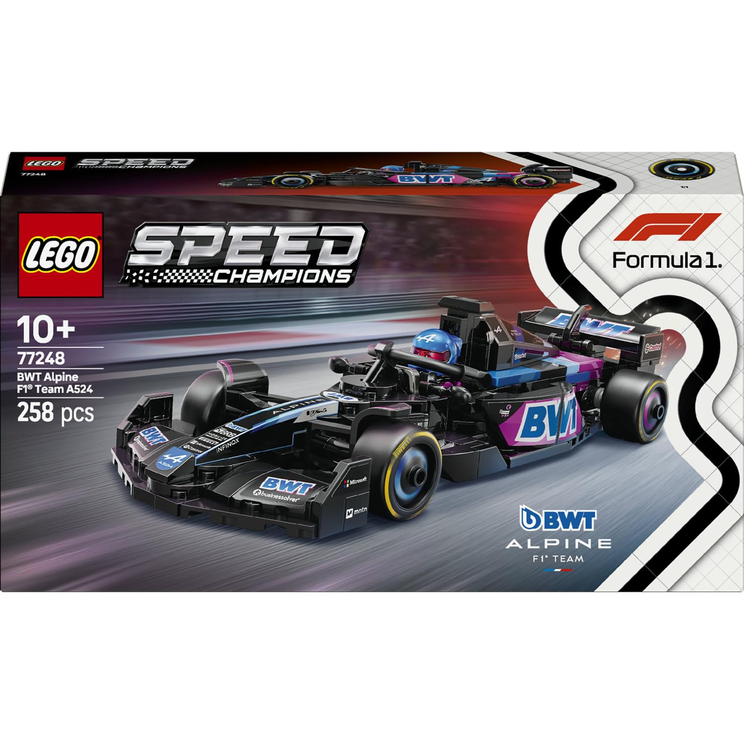 LEGO Speed Champions BWT Alpine F1 Team A524 Rennauto 77248 | Spielzeug ab 10 Jahren für Jungen, mit Formel 1 Minifigur zum Sammeln, Motorsport Fans, F1 Geschenk für Kinder, 258 Teile