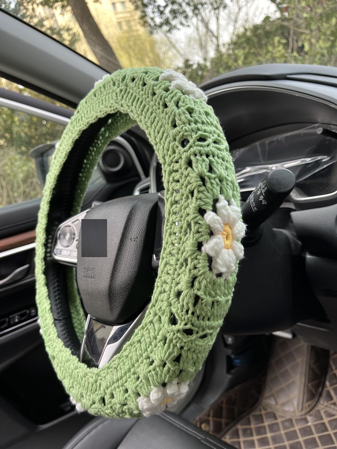 YDMZZB Crochet Daisy Steering Wheel Cover,Daisy Steering Wheel Cover for Women,Car Steering,Cute Steering Wheel Cover (Steering Wheel Cover+2 Seatbelt Covers)