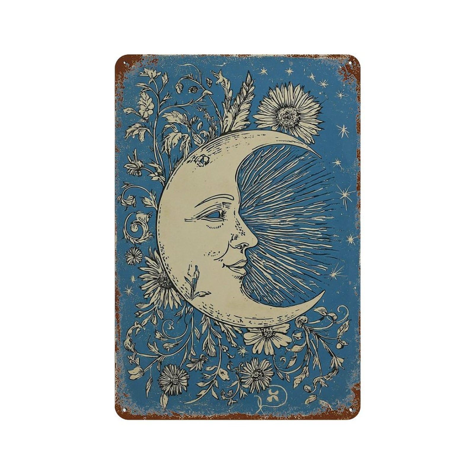 xiaoxiaoshen Moon Celestial Night Sky Botanical Wall Decor Art Metal Tin Poster Modern Home Decor Art Home Bar Shop Decorations Vintage Sign 30x20cm