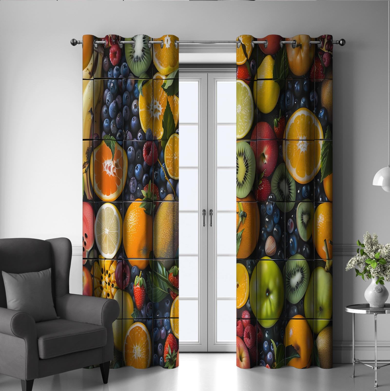 Rideaux de cuisine occultants isolants contre la chaleur motif orange et citron œillets