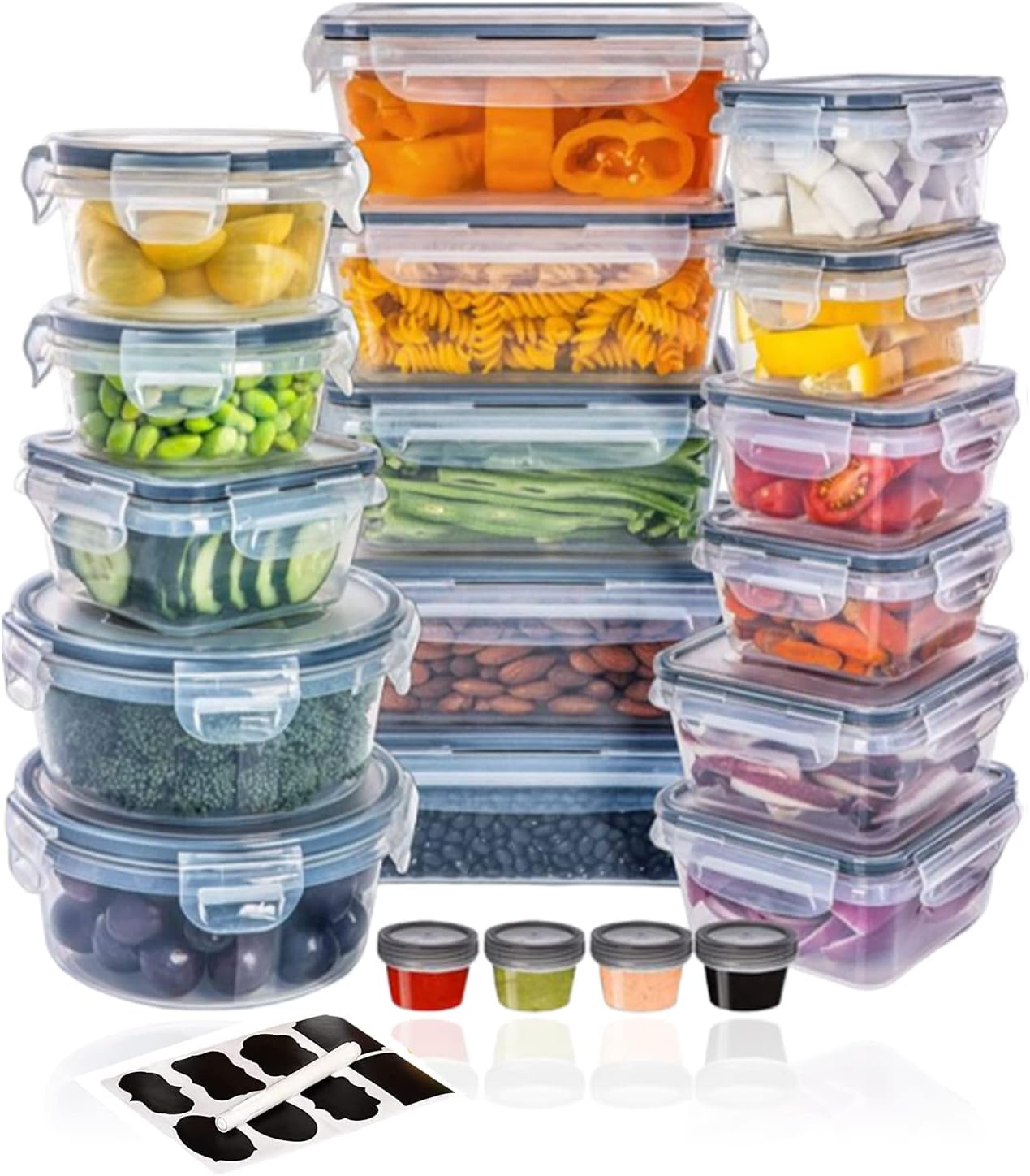 TYCOM 20PCS Food storage Containers with Lids, Plastic Leak-Proof BPA-Free Containers for Kitchen Organization, Meal Prep, Lunch Containers (Includes Labels & Pen)