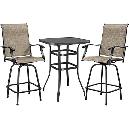 Amazon Com 3 Pc High Top Bistro Table Chairs Set Slingback Material Comfortable Garden Outdoor