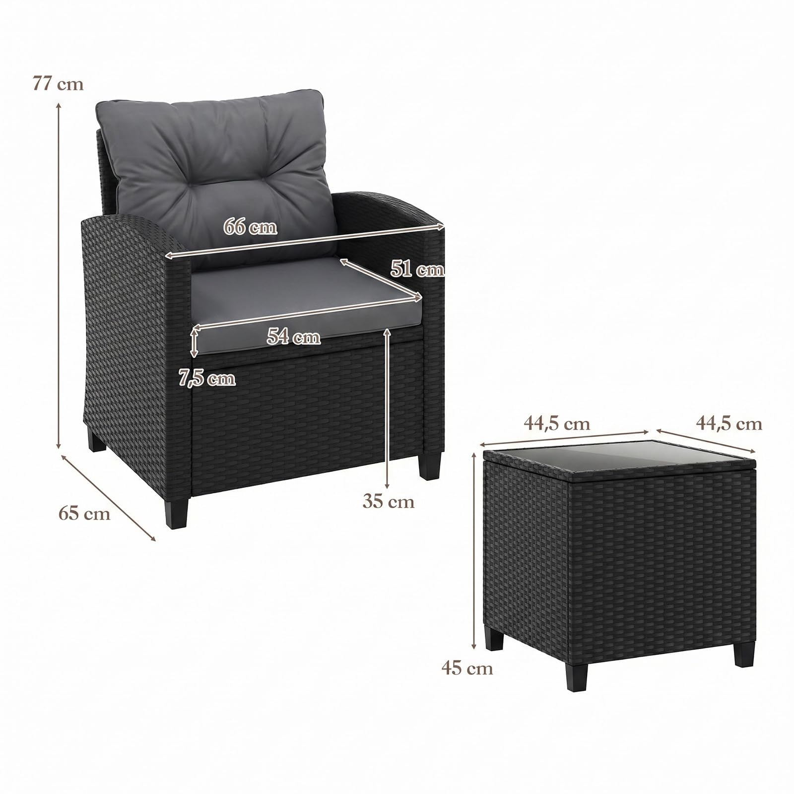 LIFEZEAL Salotto da Giardino in Rattan PE, Set 2 Divanetti con Cuscini Rimovibili e Tavolino Caffè, Grigio e Nero