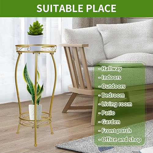 Vista 11 de Soporte para plantas para interiores y exteriores, 2 niveles de 27 pulgadas de alto, soporte de metal para maceta, soporte resistente para plantas