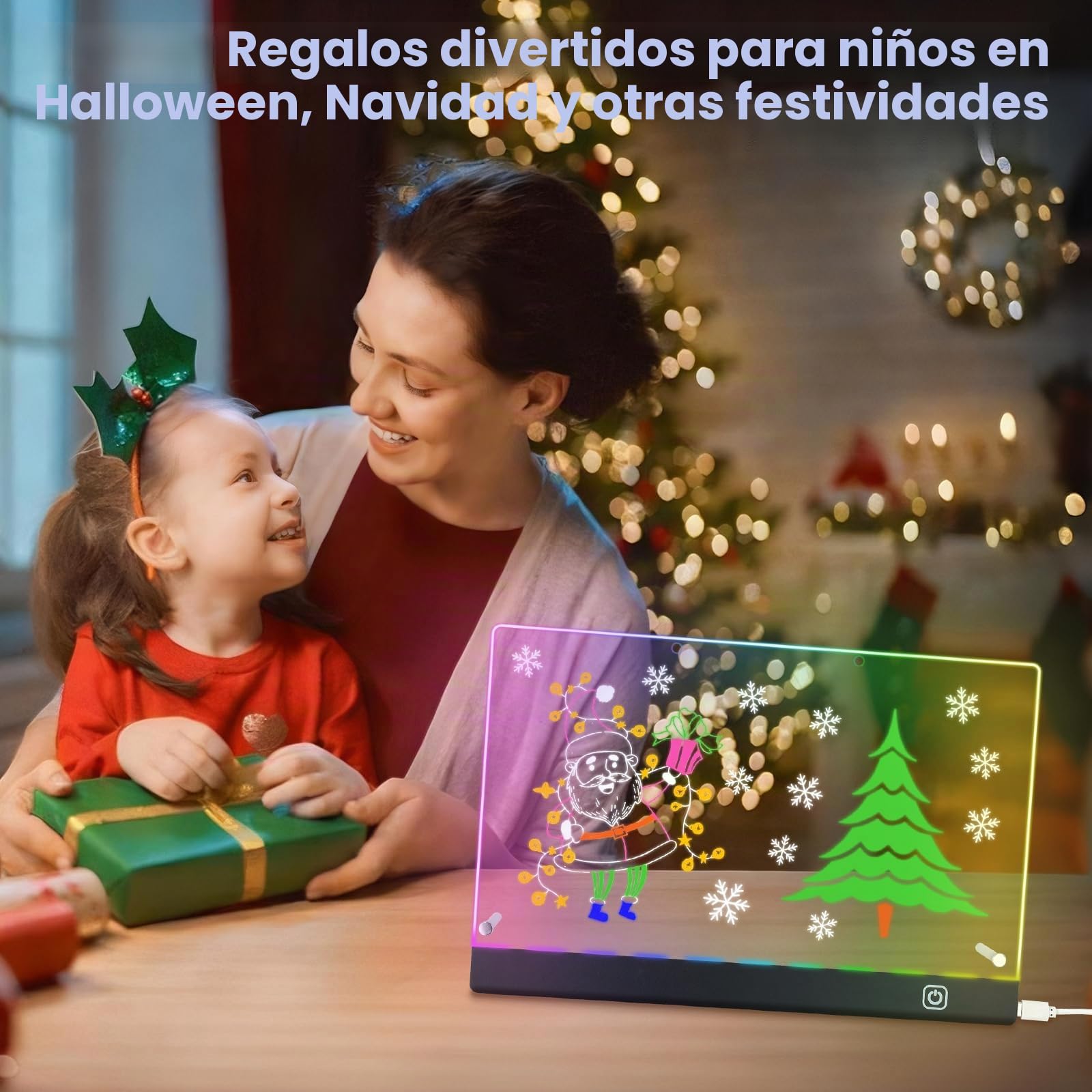 Pizarra LED Acrílica Borrable 32x21cm con 7 Bolígrafos Neón Tablero de Notas LED Iluminado con Soporte de Metal Regalo Creativo para Casa Oficina Niños